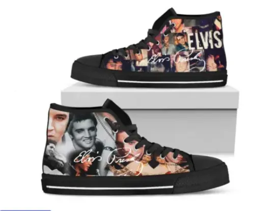 Gift For Fans, Elvis Presley Printed high top canvas shoes, Canvas Men's Shoes, Breathable Canvas Sneakers, Men Comfort High Top Sneakers