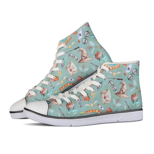 HP Fan Must-Have, Canvas High Top Shoes with Wizarding World Design Shoesfor Men, Women, Trending Street Styles