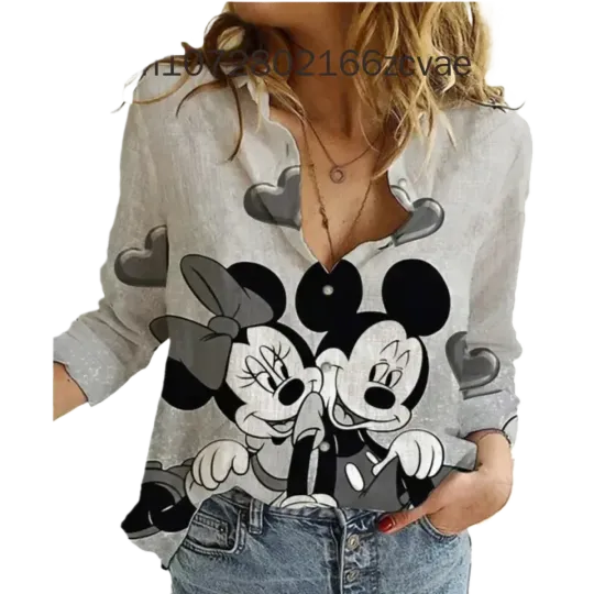Disney Shirt Women'S Blouses Fashion Disney Graphic Loose Shirt, New Fashion Fashion New Women'S Top Minnie Mouse Temperament Top
