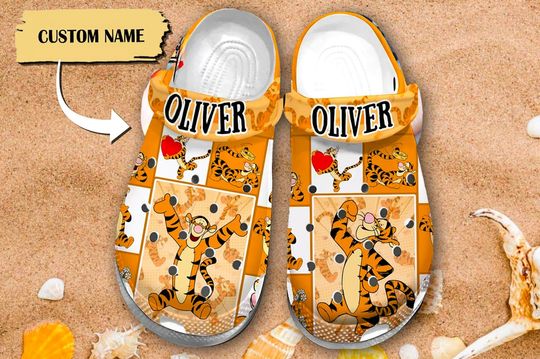 Custom Tiger Clog, Cute Tiger Clogs, Bear Movie Sandals, Beach Unisex Gift, Trending Street Fashion