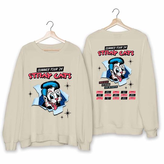 Stray Cats Summer Tour 2024 Double Sided Sweatshirt, Music Two Sides Sweatshirt for Fans, Music Sweatshirts for Men Women and Kids, Music Men Clothing