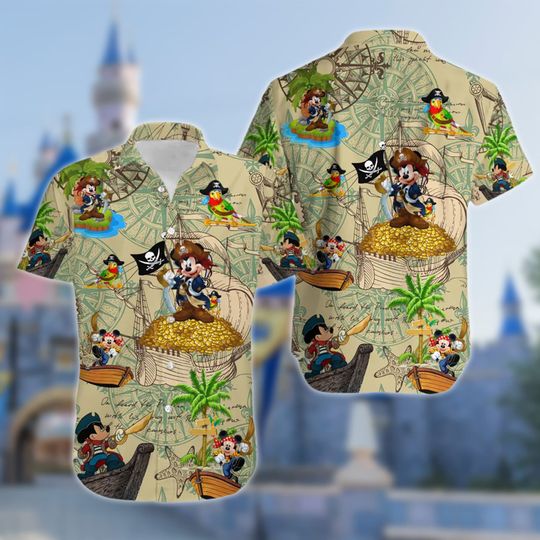 Discover Mickey Mouse Hawaiian Shirt, Summer Vacation Hawaii Shirt, Aloha Button Up,Pirate Of The Carribean All Over Print Mouse Lover Tee