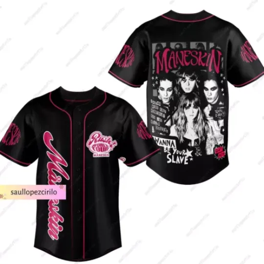 Maneskin Baseball Shirt, Maneskin Tour 2024 Jersey, Rush World Tour