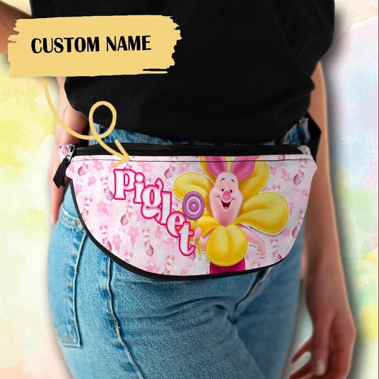 Personalize Pinky Pig Fanny Pack, Custom Name Fanny Bag Trendy Crossbag, Summer Trip Bag, Gift For Men And Women