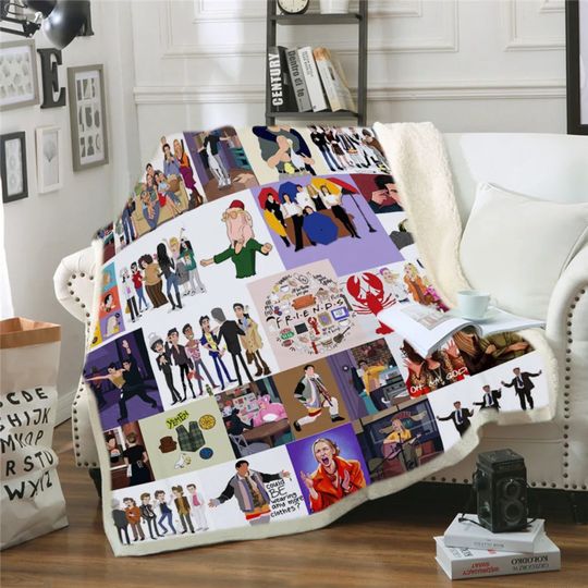 Iconic Friends Moments Illustrated Fleece Blankets | Luxurious, silky, cozy | Thickness: 0.6 cm | Multi-size