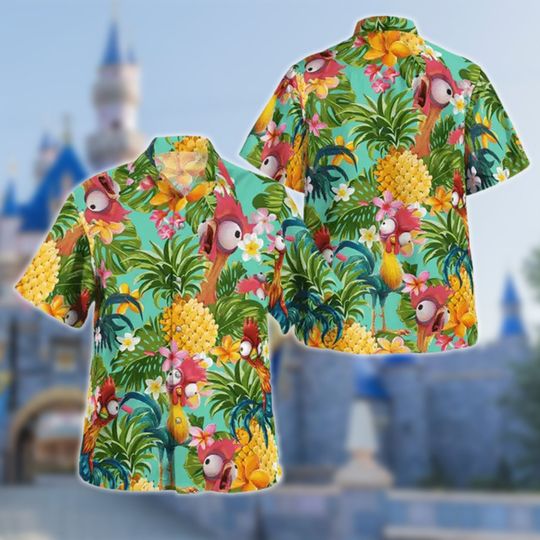 Hei Hei Pineapple Tropical Hawaiian Shirt, Moana Summer Hawaii Shirt, Cartoon Character Summer Holiday Button
