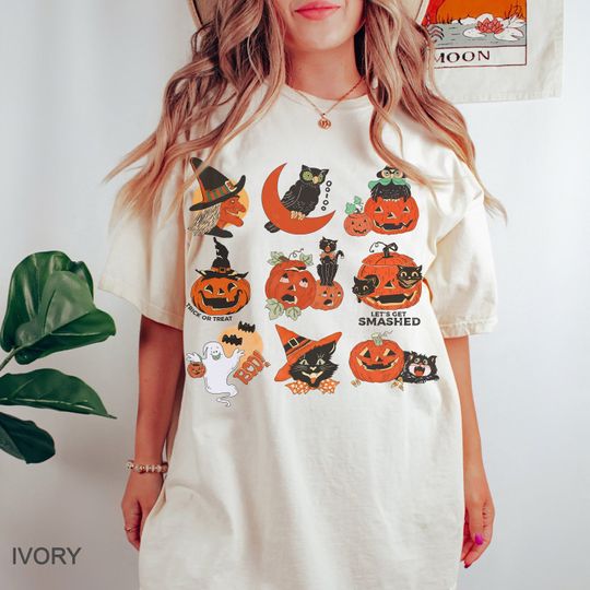 Vintage Halloweent-shirt, Thanksgiving  Shirt, funnt Halloween shirt, Halloween Gifts for cat Owner, Funny Fall Shirt, Fall Halloween