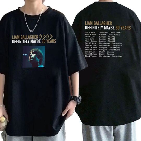 Liam Gallagher Definitely Maybe 30th Anniversary 2024 Tour Double Sided Shirt, Casual Two Sides Short Sleeve Shirt, Music Men Clothing, Music Shirt For Fans