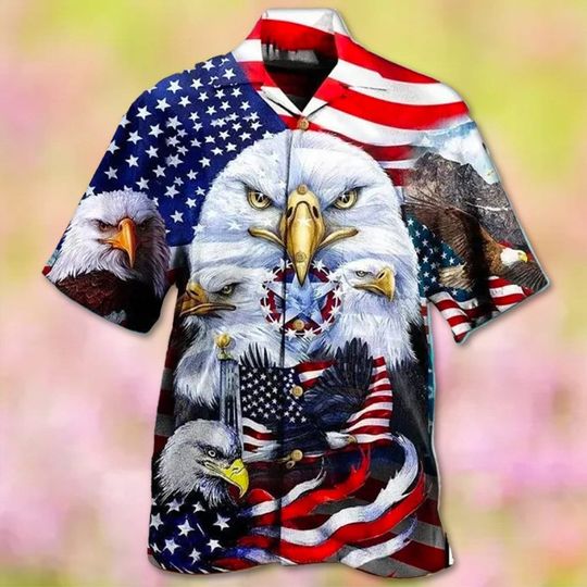Eagles American Flag Hawaiian Shirt, Eagle Independence Day Hawaii Shirt, Animal 4th Of July Shirt, Patriotic Memorial Day Gift