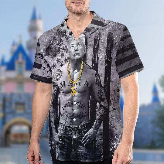 MAGA Donald Trump Tatoo 4th July Hawaiian Shirt, Cool Patriotic July Fourth Hawaii Tee, Conservative Republican Button Up, Independence Day