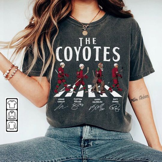 Coyotes Walking Abbey Road Signatures Ice Hockey Shirt | Comfortable Short Sleeve Cotton Tee | Summer Unisex Shirt