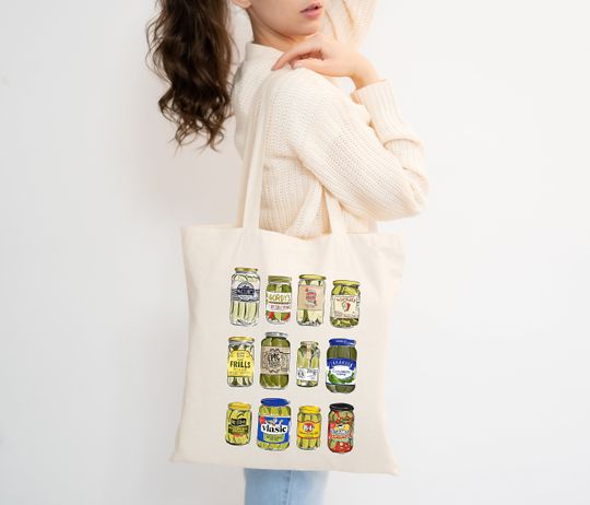 Pickle Tote Bag, Pickle Lovers Gift, Trendy Tote Bag for Women, Vintage Canned Pickles Tote Bag, Funny Shoulder Bags