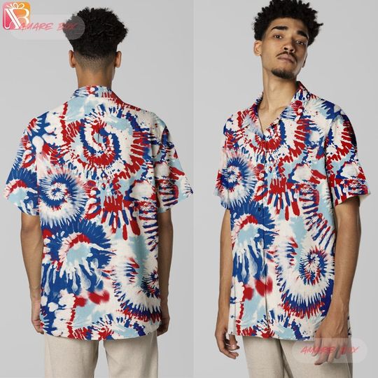 Amare Box 4th Of July Hawaiian Shirt, Independence Day Hawaiian Shorts, Tie Dye Flag American Lover Shirt, Unisex Gift