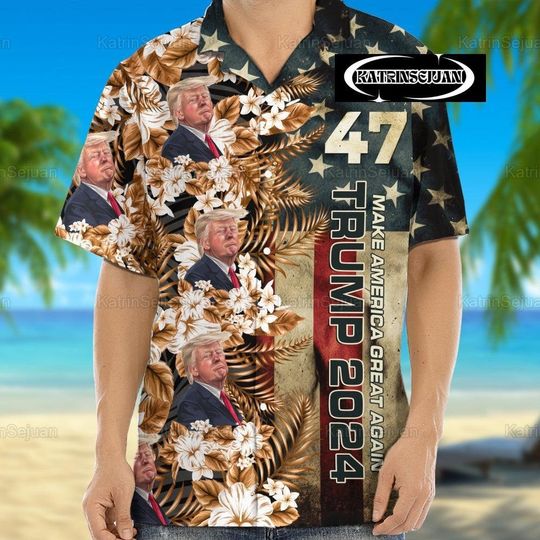 Custom Funny Photo Trump 2024 Hawaii Shirt, Make America Great Again Hawaiian Shirt, Fourth Of July, Donald Trump Shirt, Donald Trump