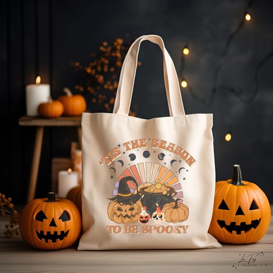 Tis The Season To Be Spooky Totes, Halloween Tote Bag, Gifts for Halloween, Fall Canvas Tote