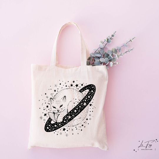 Cat Tote Bag, Cat Saturn Totes, Cat Lover Gift, Galaxy Cat Totes, Shoulder Bag, Cat Owner Gift