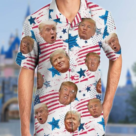 Funny Trump Face 4th July Hawaiian Shirt, American Flag July Fourth Button Up Shirt, UAS President Meme Hawaii Shirt, Independence Day