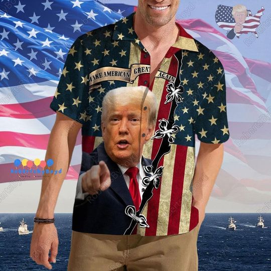 Trump Make America Great Again Hawaiian Shirt, Trump 2024 Button Up Shirt, American Flag Summer Shirt, President Trump Vacation Shirt