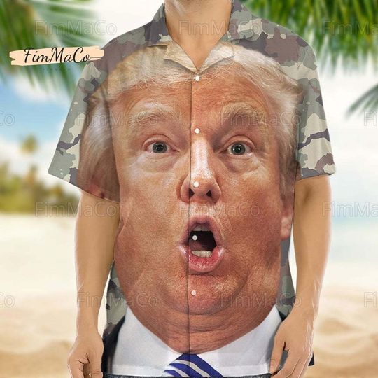 Donald Trump Hawaiian Shirt, America July Fourth Button Shirt, Independence Day Gift, Trump Face Hawaii Shirt, Donald Trump Shirt