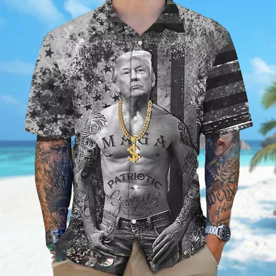 MAGA Donald Trump Tatoo 4th July Hawaiian Shirt, Cool Patriotic July Fourth Hawaii Tee, Conservative Republican Hawaii Tee, Independence Day