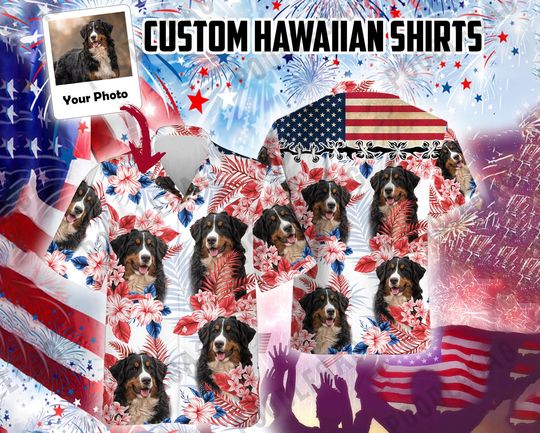 Custom Face American Flag Hawaiian Shirts for Men Women, Personalized Your Photo Patriotic 4th Of July Shirt Custom 4th of July Summer Shirt