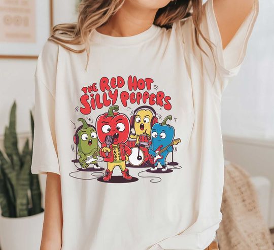 Red Hot Silly Peppers Tshirt Funny 90's rock childish t-shirt  gift for fans of alternative rock music.