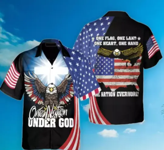 One Nation Under God Hawaiian Shirt Independence Day 4Th Of July Eagle Usa Flag Unisex Trending Hawaiian Shirt