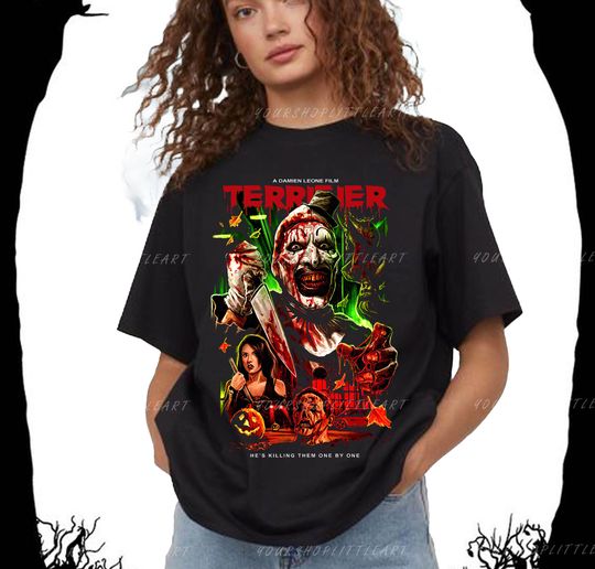 Hell On Shirts Terrifiers Cotton T-shirt, Scary Clown Tshirt, Halloween T-Shirt, horror movie shirt, Halloween terrifier shirt,horror film Shirt