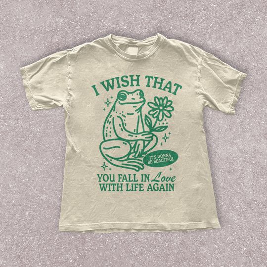 Vintage Frog Fall in Love with Life Again Unisex Tee Perfect Gift for Friends, Funny Retro Frog Shirt, Aesthetic Oversized T-shirt