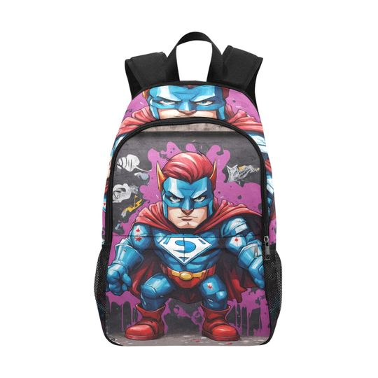 Superhero Comics Rucksack Backpack With Mesh Pockets, Backpack for Girls Boys Teenager Children, Rucksack Casual School Bags, Travel Backpacks