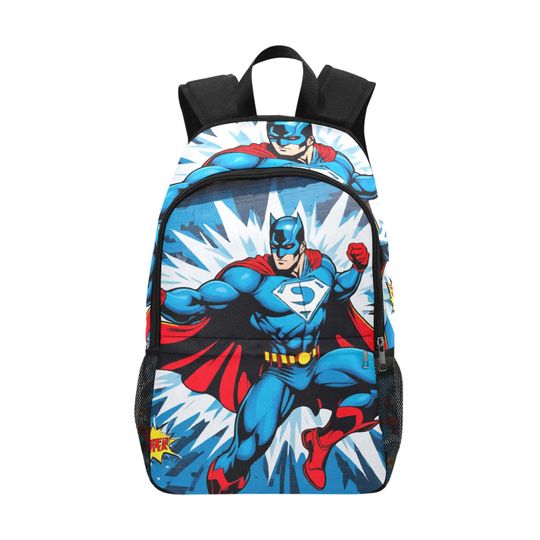 Superhero Comics Rucksack Backpack With Mesh Pockets, Backpack for Girls Boys Teenager Children, Rucksack Casual School Bags, Travel Backpacks
