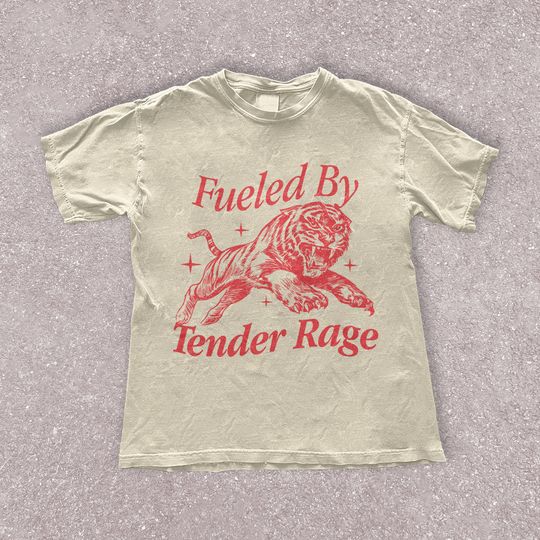 Vintage Tiger Graphic T-Shirt, Fueled by Tender Rage, Streetwear Oversized Tee, Aesthetic Y2K Shirt, Gift for Her or Him