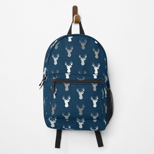 Discover Deer Heads - Grey and White on Navy Backpack, Back to school gift, Cute Gift For Girl, Funny Backpack