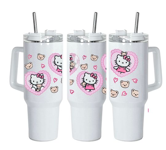 Hello Kitty Tumbler 40oz With Handle, Water Bottle Stainless Steel Thermos, Coffee Cup Travel Car Camping, Large Water Bottle