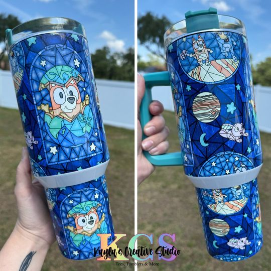 BlueyDad Tumbler 40oz With Handle, Water Bottle Stainless Steel Thermos, Coffee Cup Travel Car Camping, Large Water Bottle