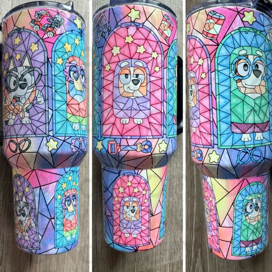 BlueyDad Granny Pups Tumbler 40oz With Handle, Water Bottle Stainless Steel Thermos, Coffee Cup Travel Car Camping, Large Water Bottle