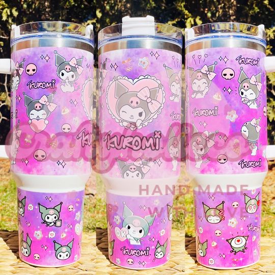 Kuromi Tumbler 40oz With Handle, Water Bottle Stainless Steel Thermos, Coffee Cup Travel Car Camping, Large Water Bottle