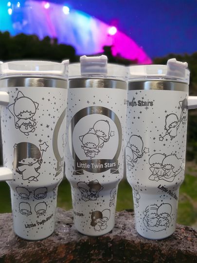 Personalized Little Twin Stars Engraved 40 oz Tumbler with Handle, Water Bottle Stainless Steel Thermos, Coffee Cup Travel Car Camping, Large Water Bottle