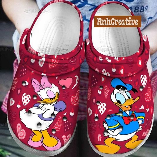 Disney Donald And Daisy Couple Clogs, Valentine Gifts, Donald And Daisy, Donald Sandals, Daisy Sandals, Custom Shoes, Couple Love Gifts