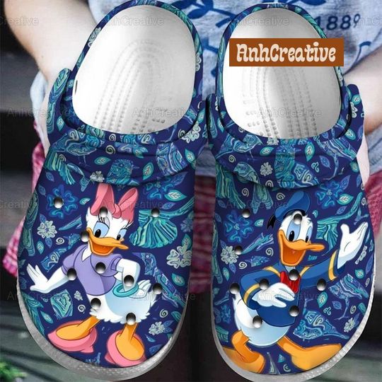 Disney Donald Duck And Daisy Duck Clogs, Donald And Daisy Couple, Custom Shoes, Donald Sandals, Trending Sandals, Couple Gifts