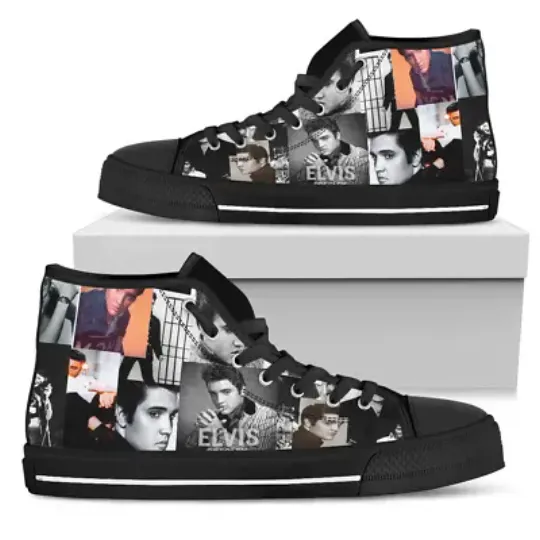 Elvis Presley Printed high top canvas shoes, Canvas Men's Shoes, Breathable Canvas Sneakers, Men Comfort High Top Sneakers