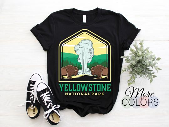 YStone National Park US Vintage Bison T-Shirt, USA Wyoming Parks Lover Retro Gifts, Adventure Camping Hiking Travel Souvenirs Present,