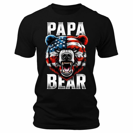 Papa Bear Shirt Dad Patriotic Short Sleeve Crewneck Graphic Tees, Gift for Dad, America, USA, Gift for Him, Fathers Day Shirt, Dad Gift