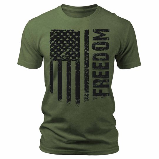 Men's Flag T-Shirts Patriotic Freedom Short Sleeve Crewneck Graphic Tees, Gift for Dad, America, USA, Military, Tactical, Gift for Him