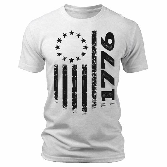 Men's 1776 Flag T-Shirts Patriotic Short Sleeve Crewneck Graphic Tees, Gift for Dad, America, USA Flag, Military, Tactical, Gift for Him