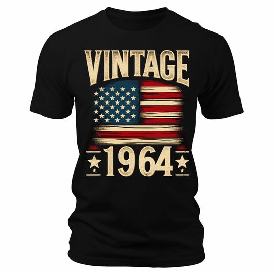 Men's Vintage 1964 T-Shirts Patriotic Short Sleeve Crewneck Graphic Tees, Gift for Dad, America, USA, Military, Tactical, Gift for Him