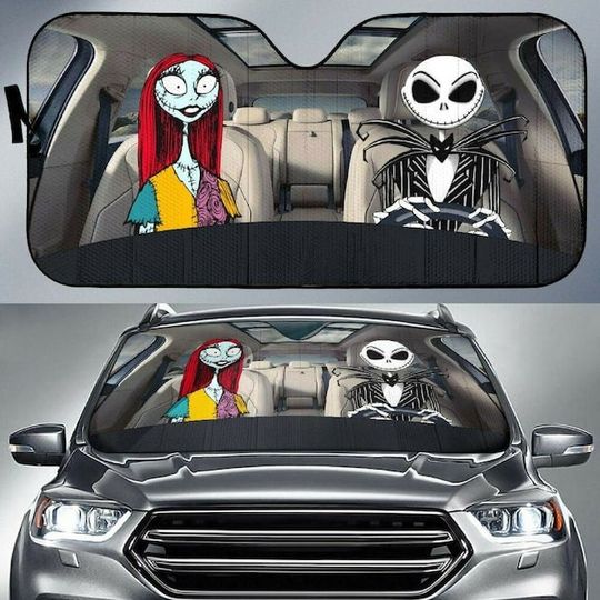 Jack Sally Auto Sun Shade The Nightmare Before Christmas Car Sunshade, Car Windshield SunShade, Car Foldable Accessories for Sun Protection