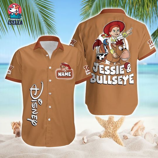 Personalize Jessie and Bullseye Hawaii Shirt, Toy Story Hawaii Shirt, Jessie Bullseye Summer Cotton Short Sleeve Shirt, Summer Button Up Hawaiian Shirt, Summer Clothing