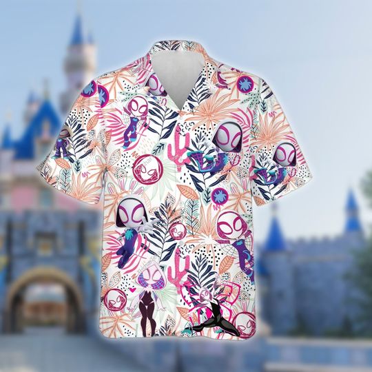 Spidey And Her Amazing Friends Family Button Up Shirt, Tropical Flowers Summer Button Up for Men, Women, Kids, Trending Casual Fashion