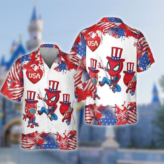 Independence Day USA Heart Hawaiian Shirt, Collared button down short sleeve art hawaiian shirt, Trending Fashion
